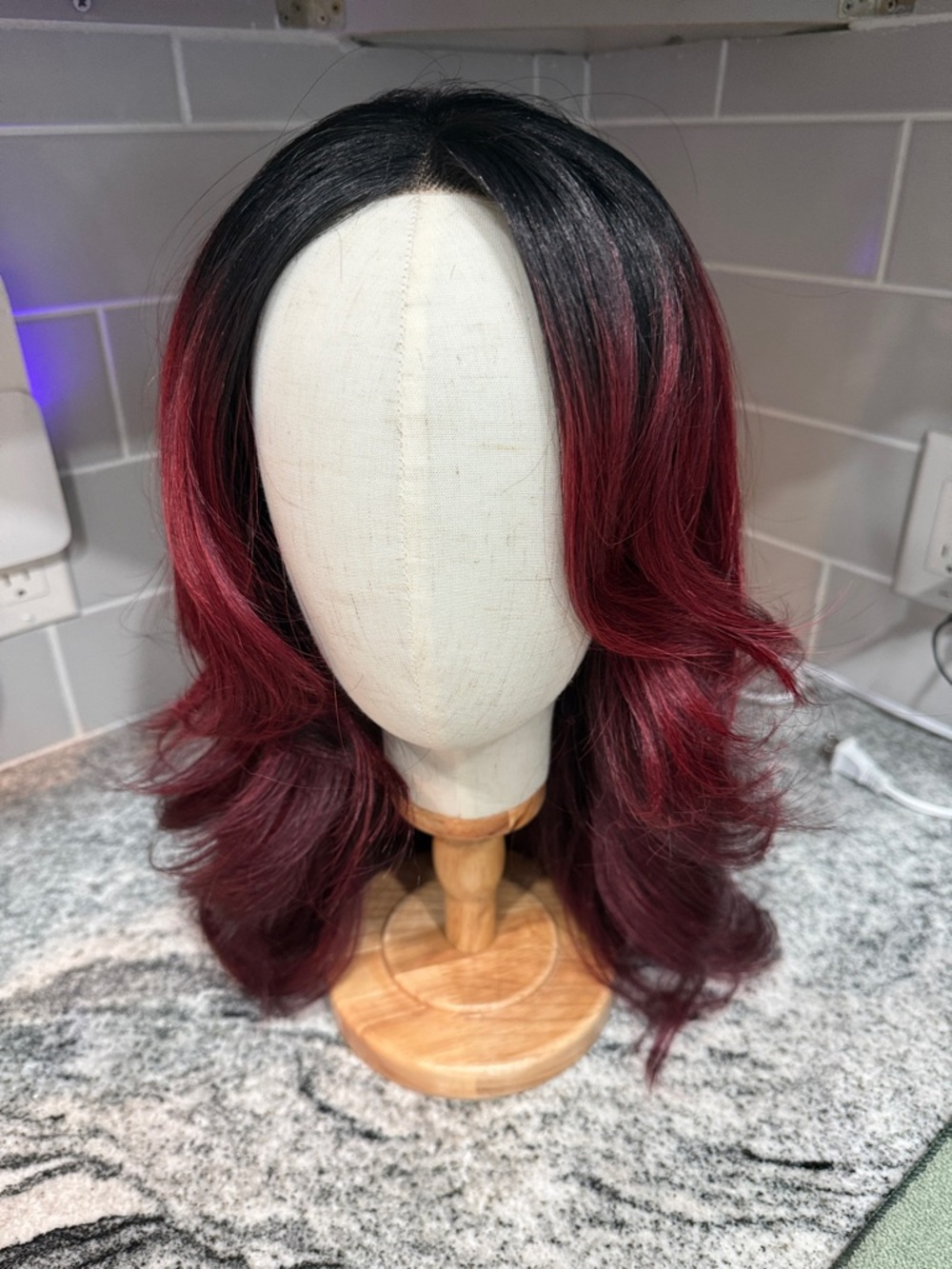 Stylish Burgundy Ombre Wig with Natural Dark Roots